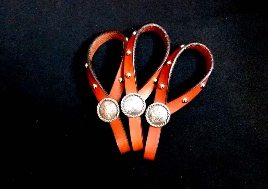 Leather tie down holder, plain concho, dozen pack
